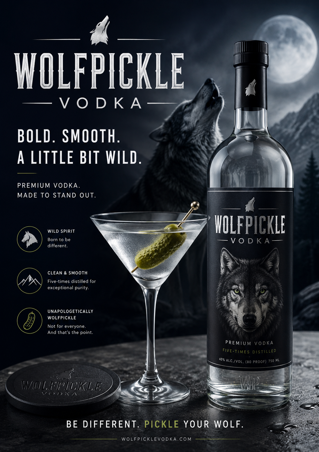 Bottle of WolfPickle Vodka.